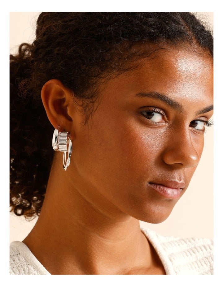 Twist Hoop Earrings 3 Pack in Silver