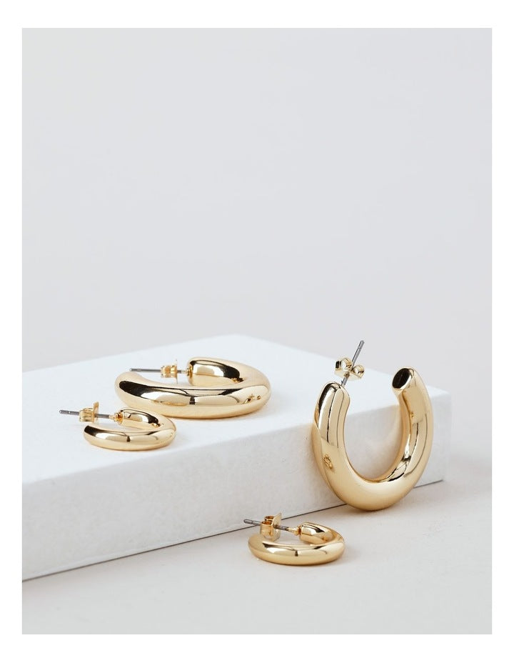 Hollow Hoop Earrings 2 Pack in Gold