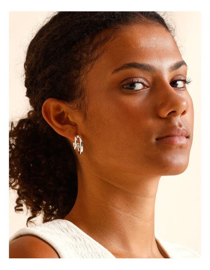 Twins Hoop Earring in Silver