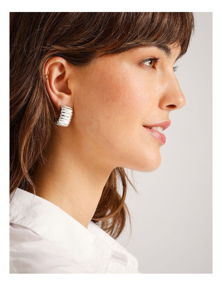 Corrugated Hoop Earring in Silver