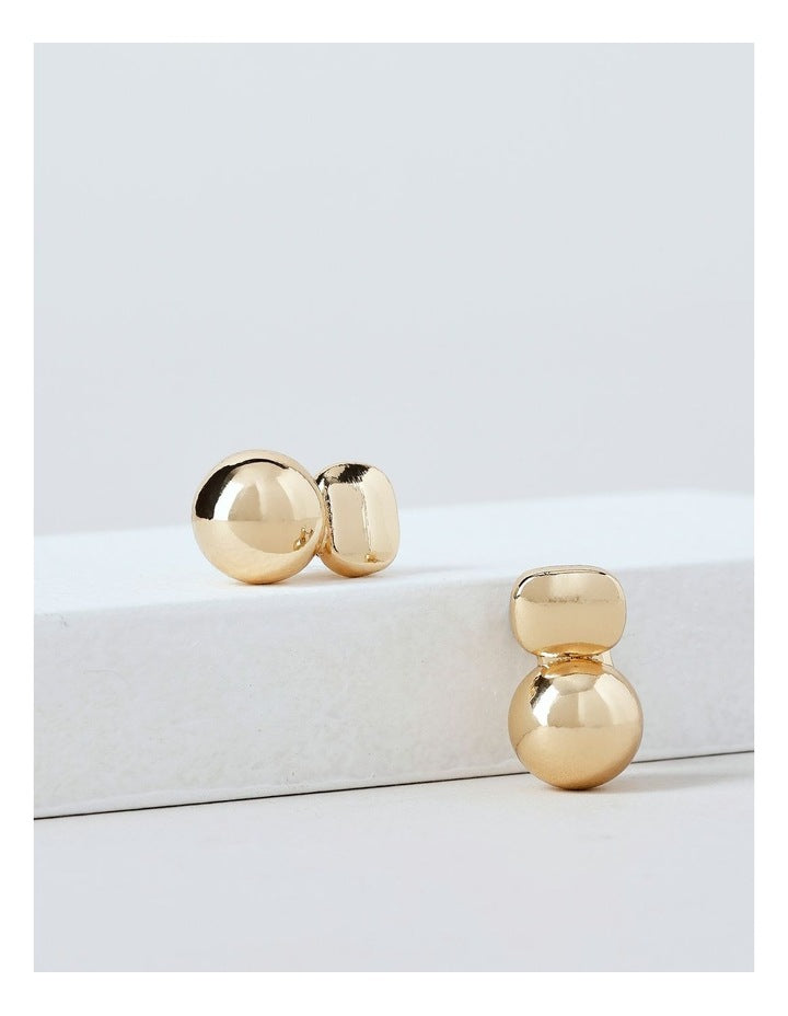 Square & Ball Earring in Gold