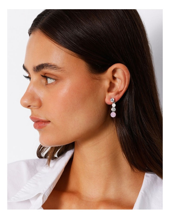 Trio Stone Drop Stud Earring in Silver