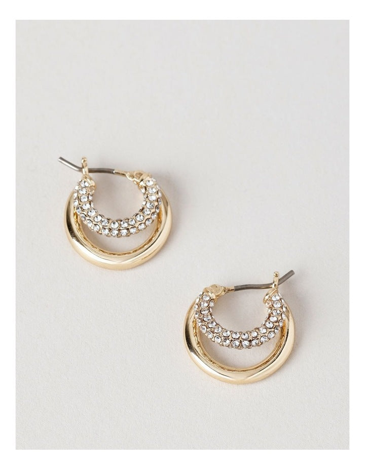Diamante Trim Double Hoop Earring in Gold