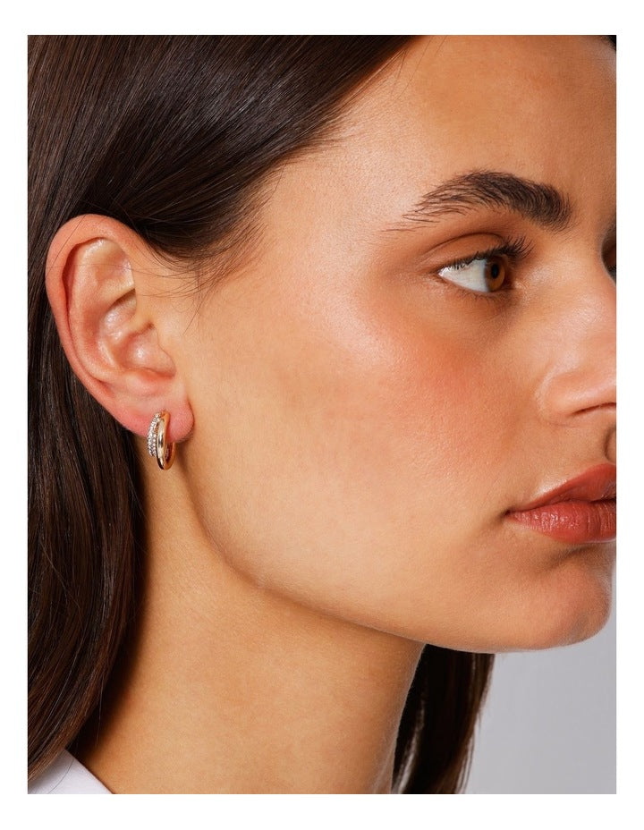Diamante Trim Double Hoop Earring in Gold