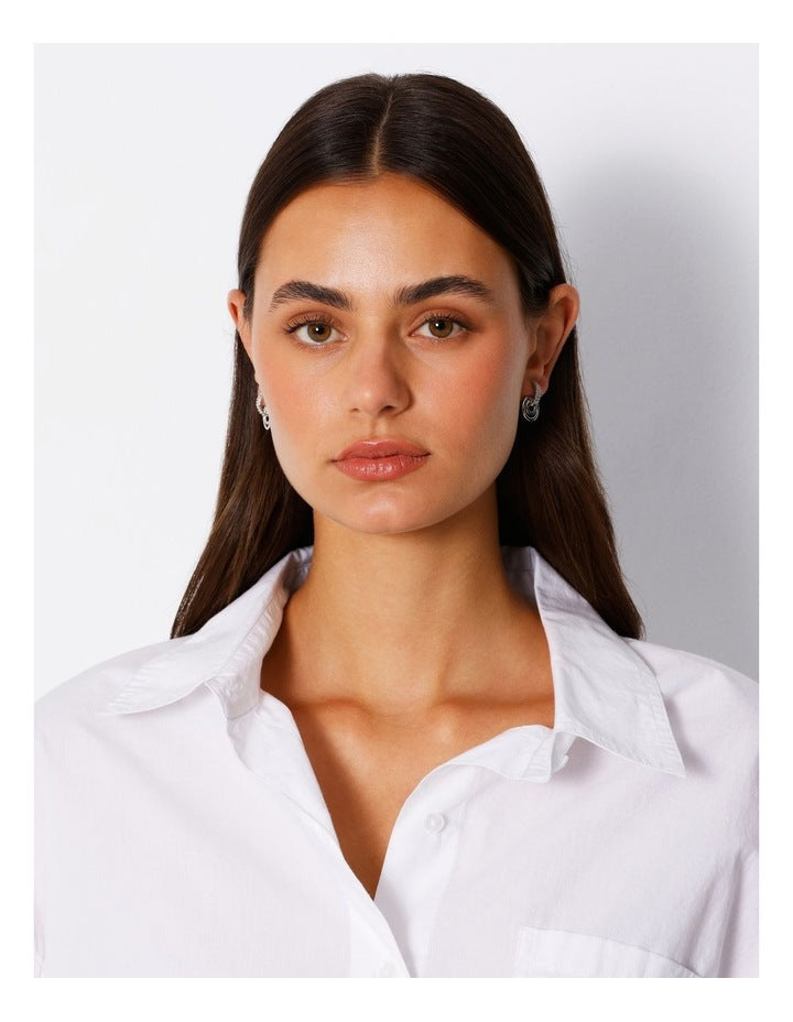 Diamante Trim Multi Ring Stud Earring in Silver