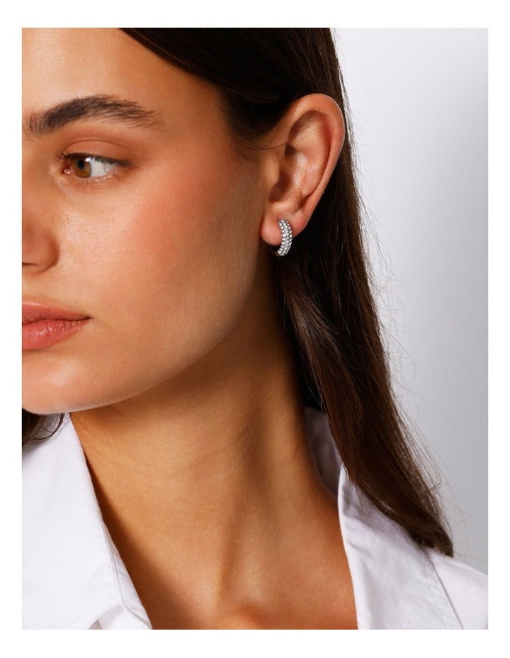 Diamante Trim Ring Stud Earring in Silver