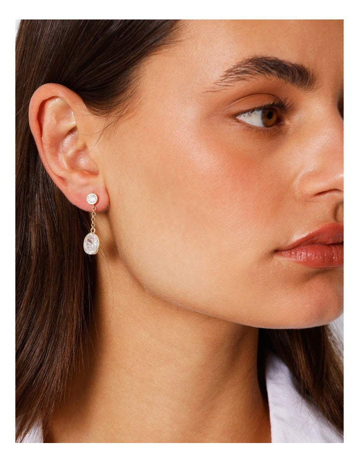 Medium Drop Diamante Stud Earring in Gold