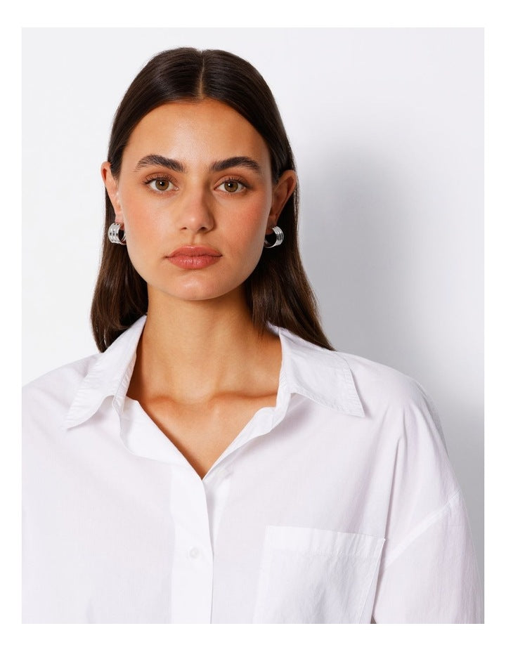 Lined Hoop Earring in Silver