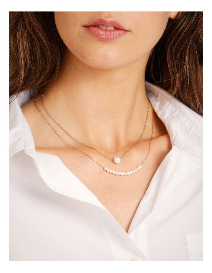 Double Layer Pearl Necklace in Gold