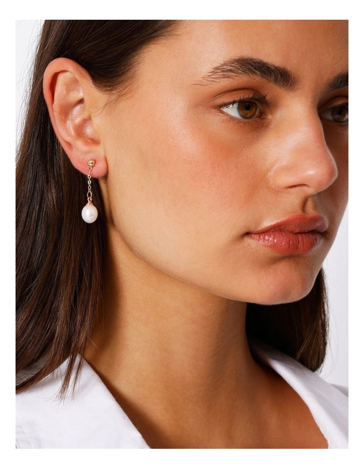 Single Drop Pearl Stud Earring in Gold