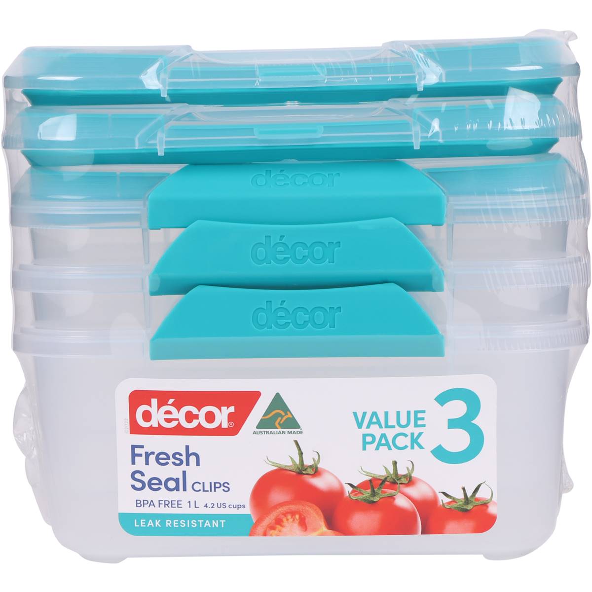 Decor Fresh Seal Clips Container Set Oblong 1L x 3 pack