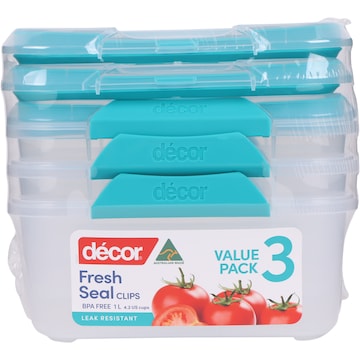 Decor Fresh Seal Clips Container Set Oblong 1L x 3 pack