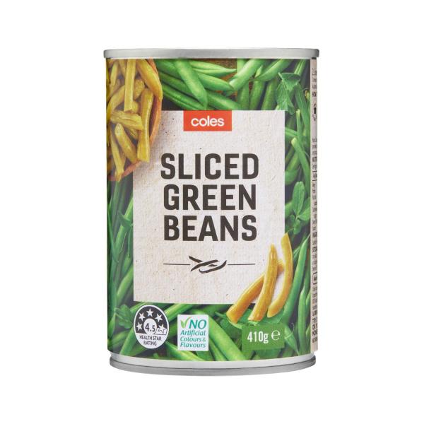 COLES SLICED GREEN BEANS 410G