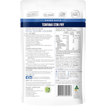 Fodmapped For You Teriyaki Stir Fry Simmer Sauce 200g