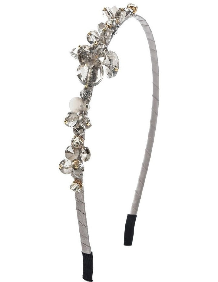 Beaded Flower Headband in Silver