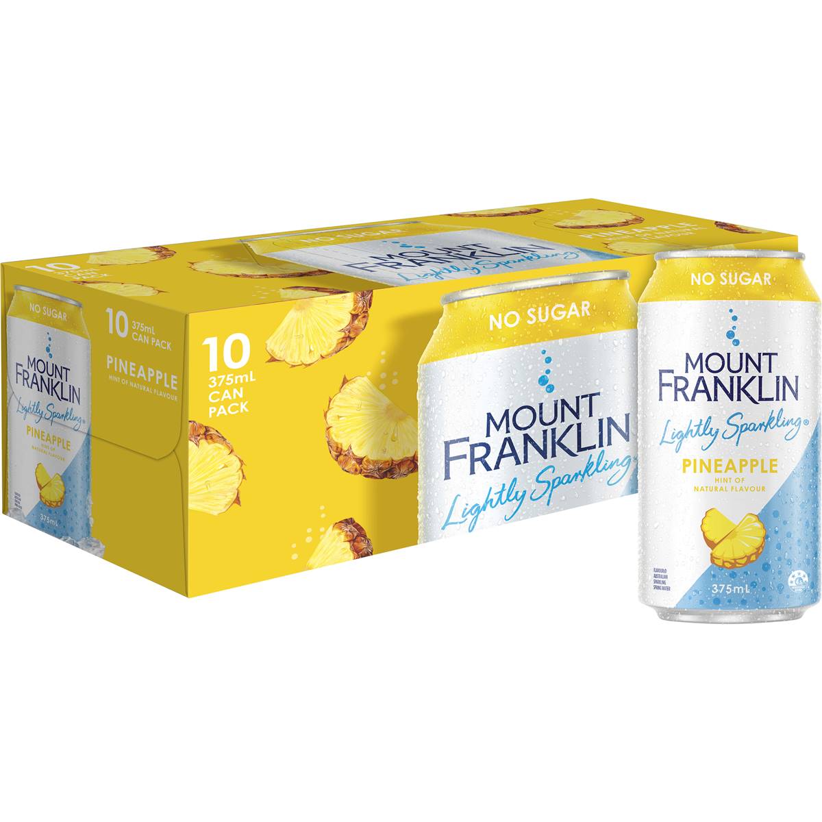 Mount Franklin No Sugar Lightly Sparkling Pineapple Water Cans 375mL x 10 pack