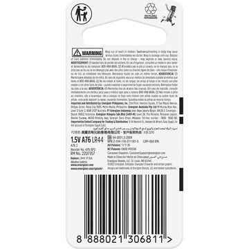 Energizer LR44 A76 Alkaline Button Battery 2 pack