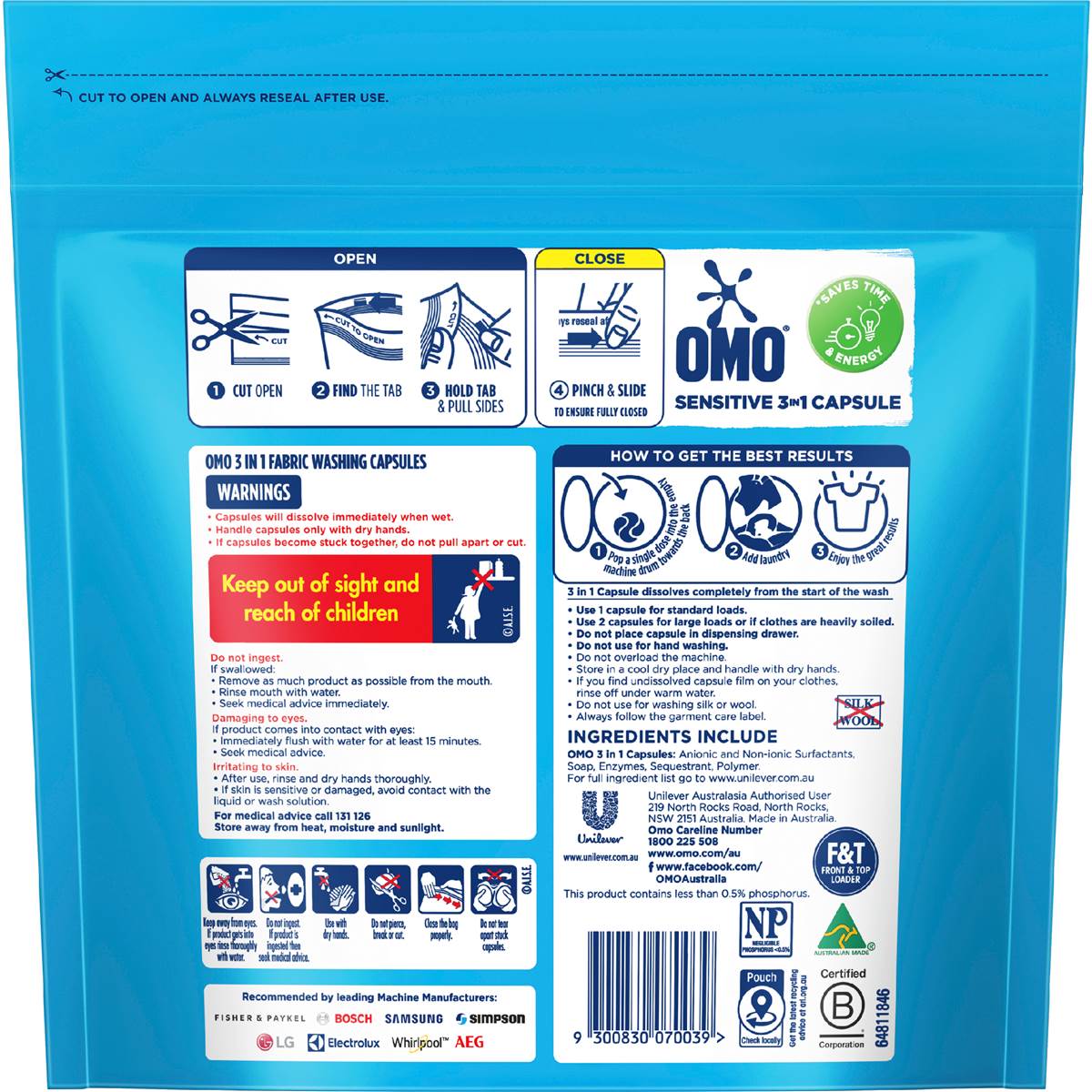OMO Sensitive Laundry Capsules 3-In-1 28 pack