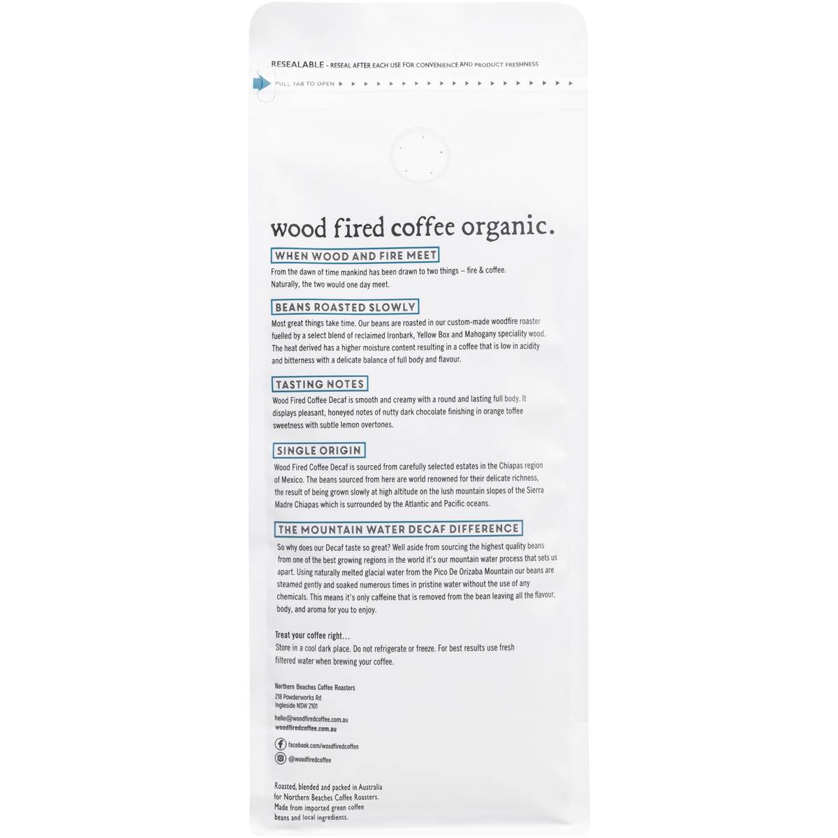 Wood Fired Coffee Decaf Beans 500g