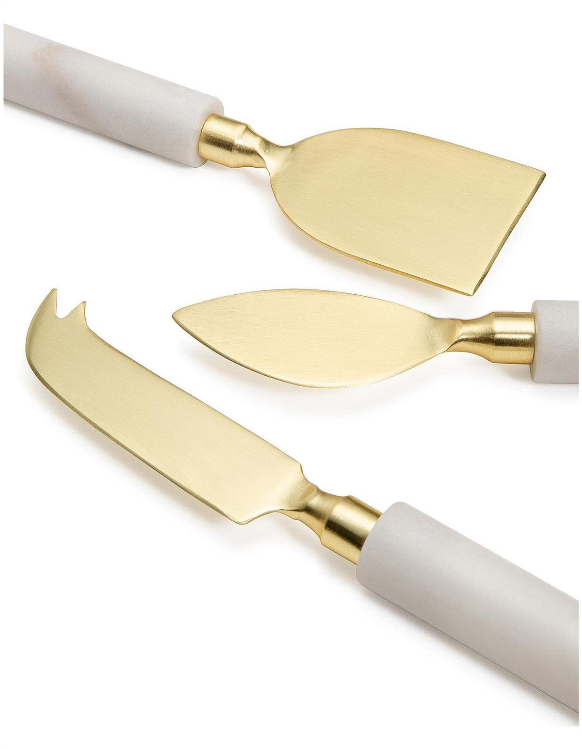 White Marble Cheese Knives Set of 3 Gold Finish