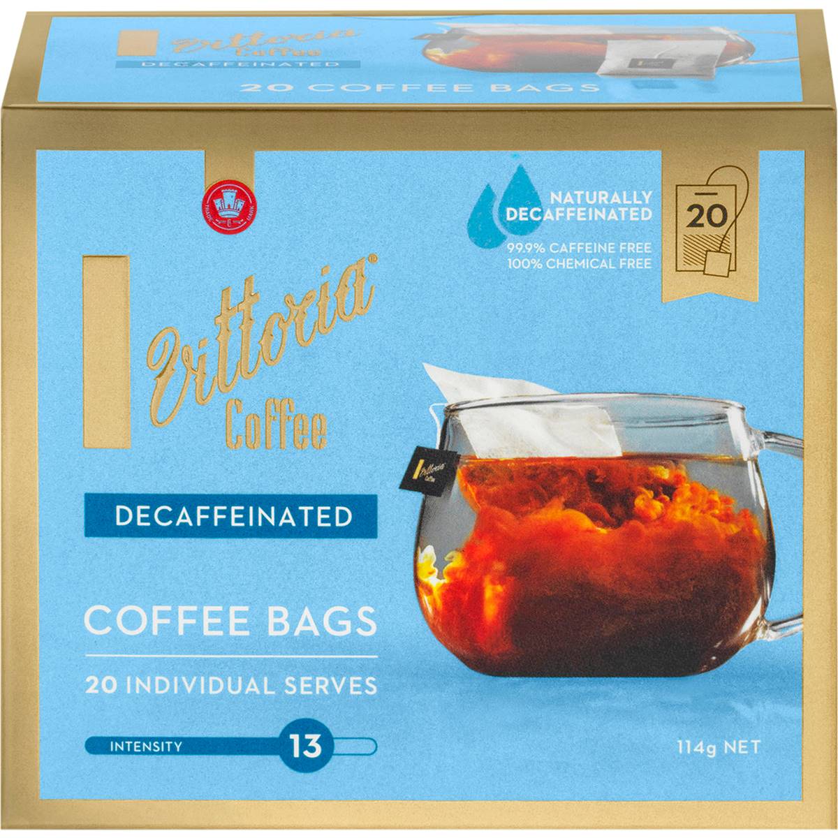 Vittoria Coffee Decaffeinated Coffee Bags 20 Pack