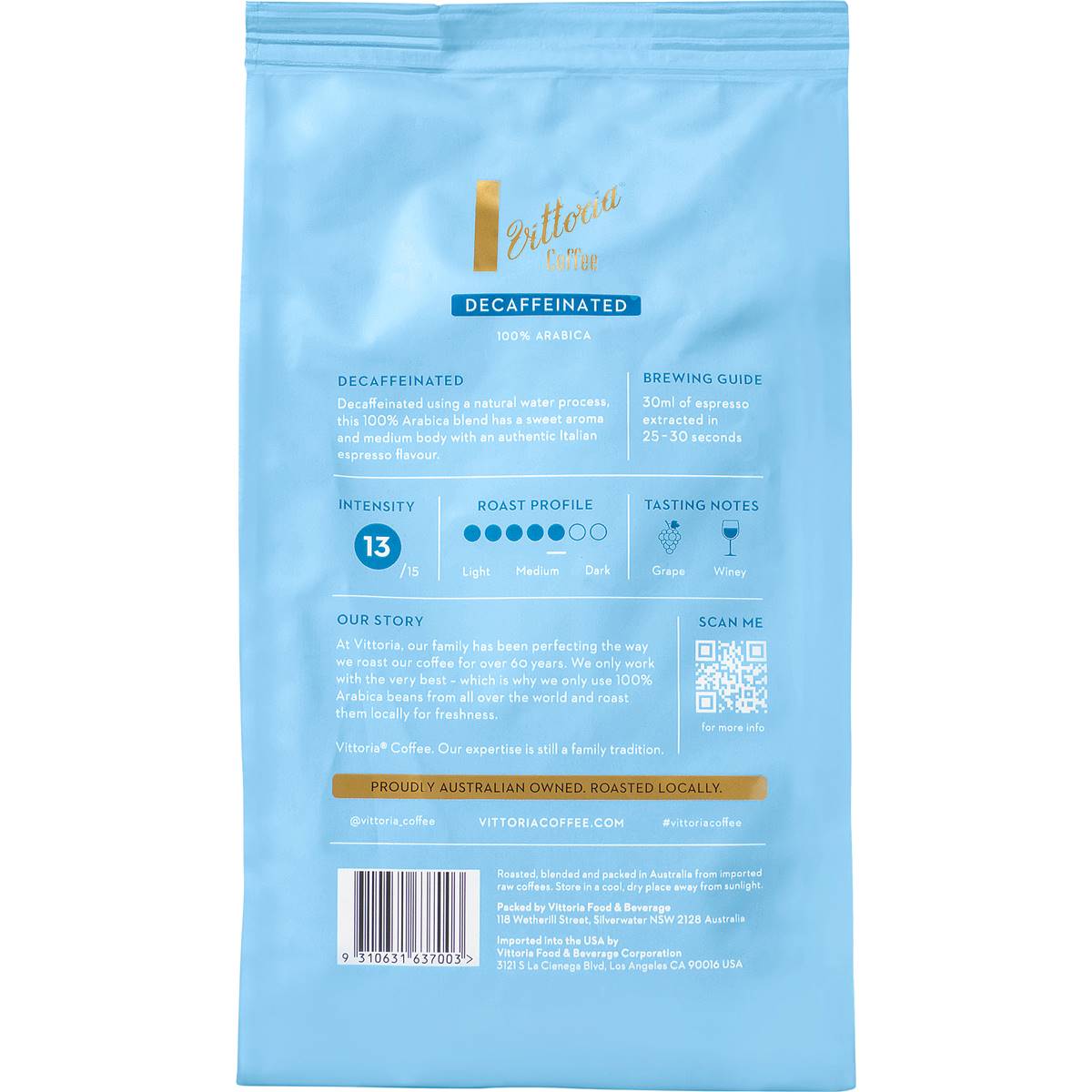 Vittoria Decaffeinated Coffee Beans 500g