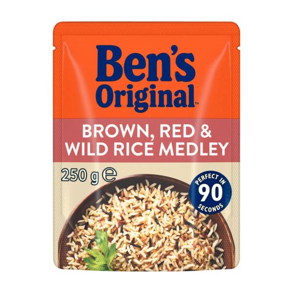 BEN'S ORIGINAL BROWN- RED AND WILD RICE MEDLEY MICROWAVE RICE POUCH 250G