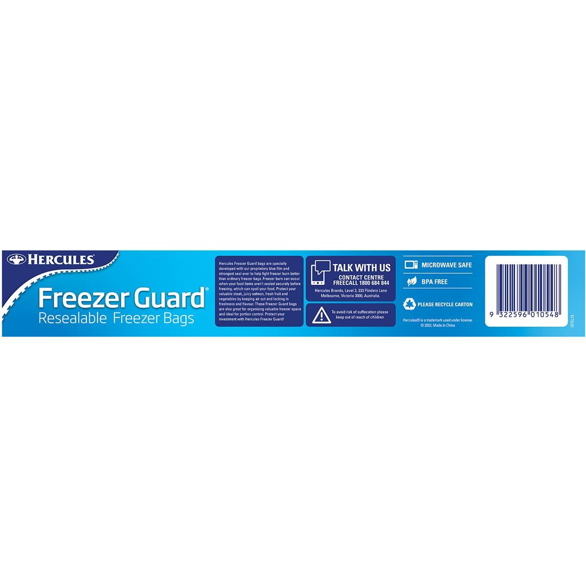Hercules Freezer Guard Resealable Freezer Bags Twin Zip Large 15 pack