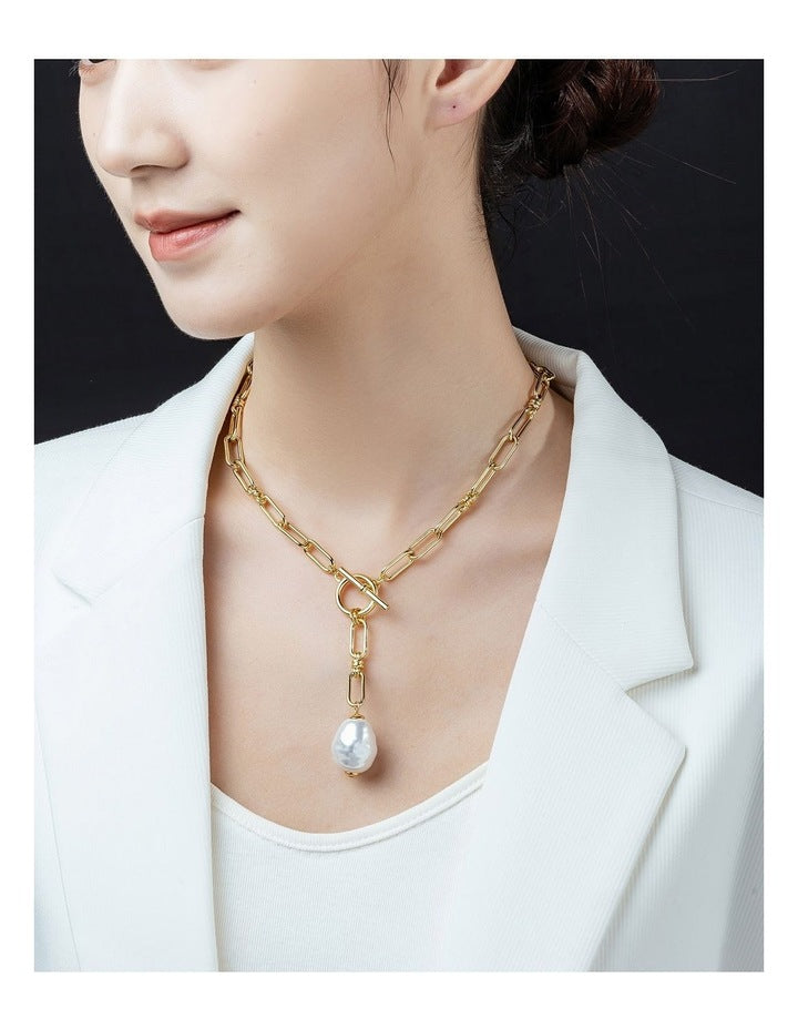 Pearl Fob Necklace GJNC001M in Gold