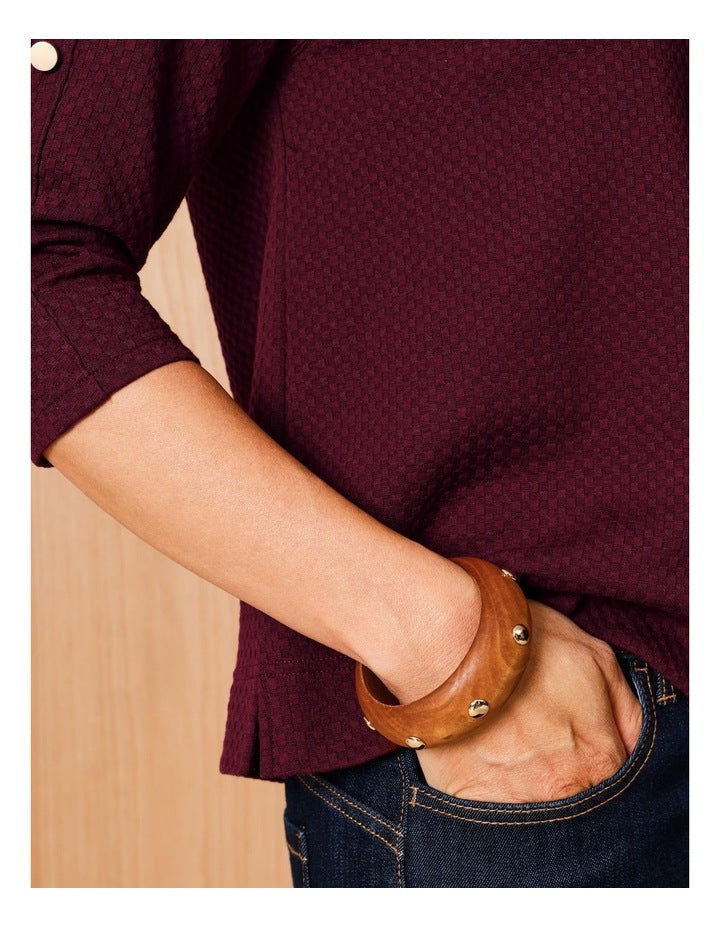 Mini Stud Wooden Bangle Bracelet in Light Brown