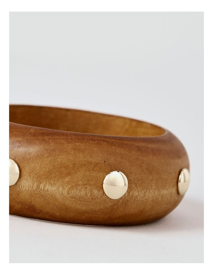 Mini Stud Wooden Bangle Bracelet in Light Brown