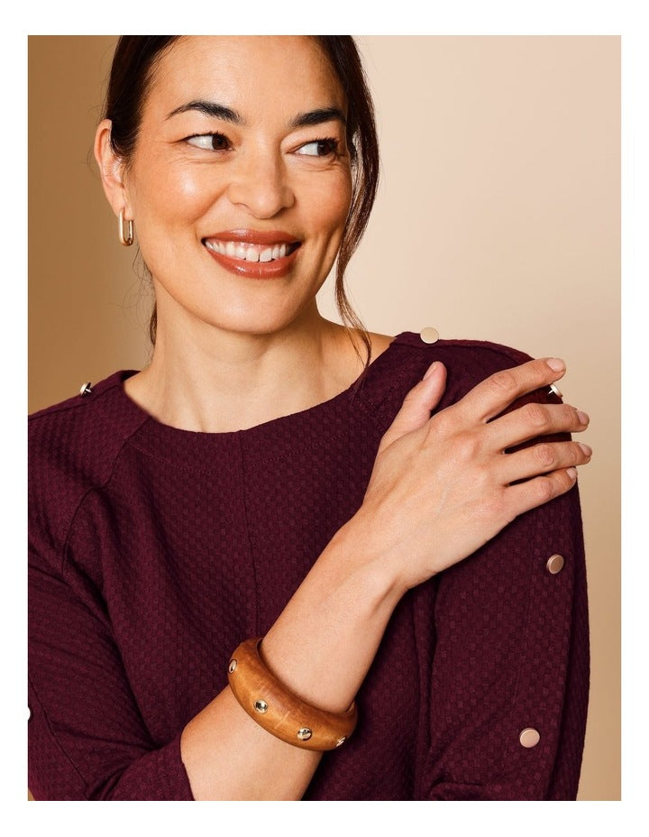 Mini Stud Wooden Bangle Bracelet in Light Brown