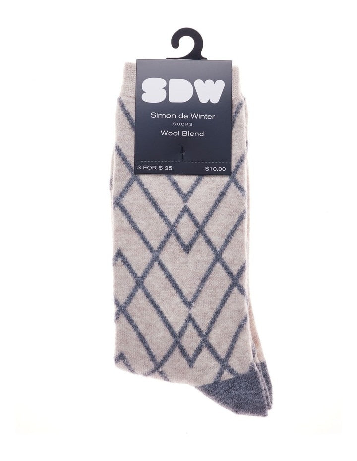 Wool Blend Geo Crew Socks 1 Pack in Stone Marle