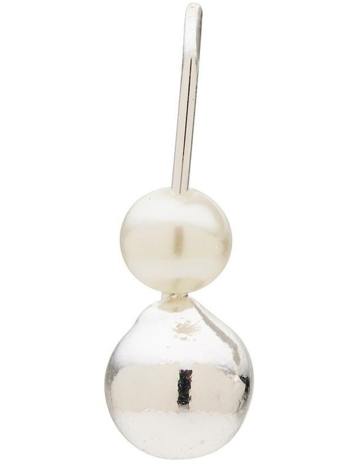 Mini Metal and Pearl Drop Earrings in Silver