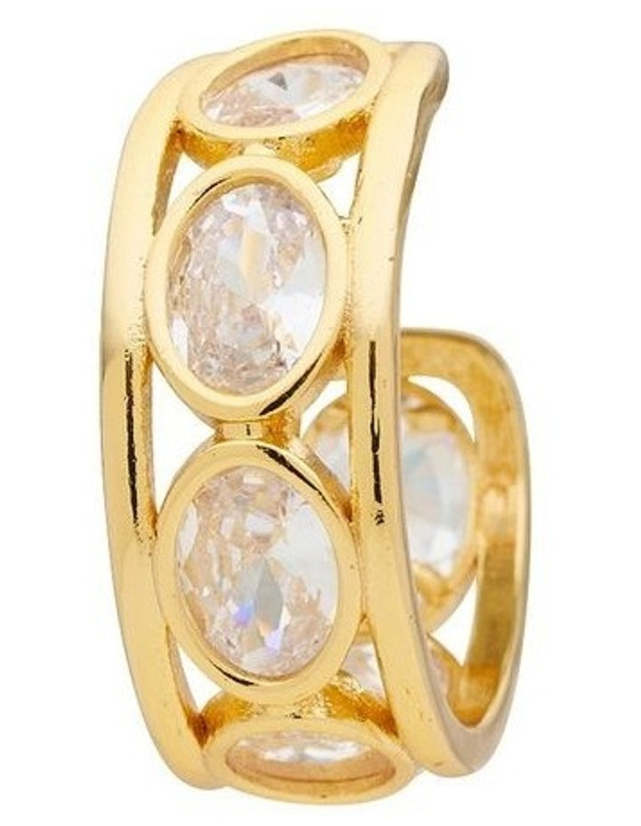 Bezel Crystal Hoop Earrings in Gold