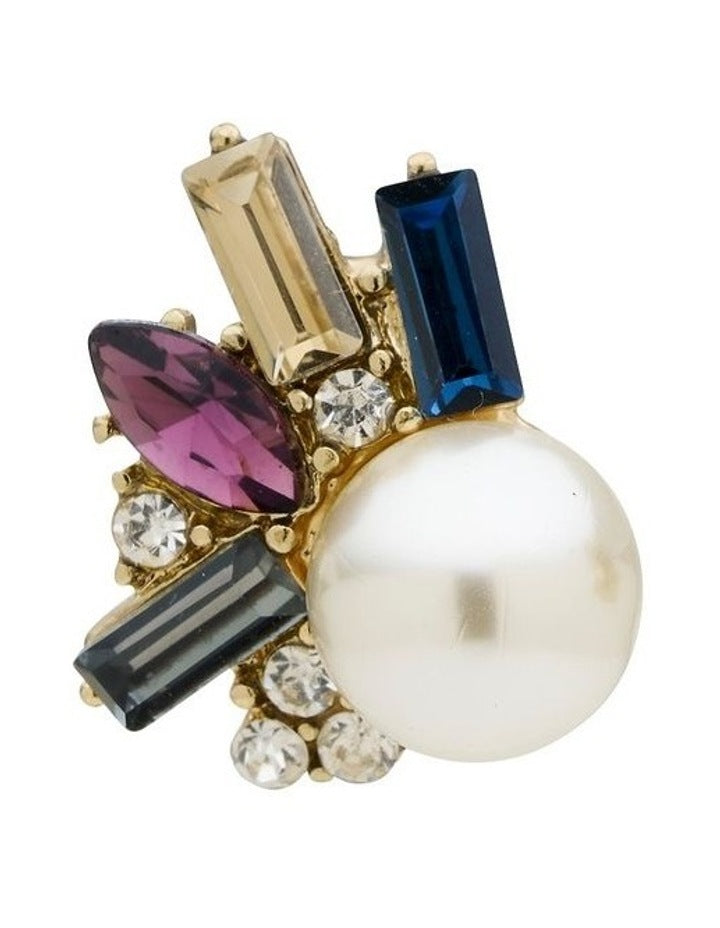 Pearl and Crystal Baguette Stud Earrings in Multicolour