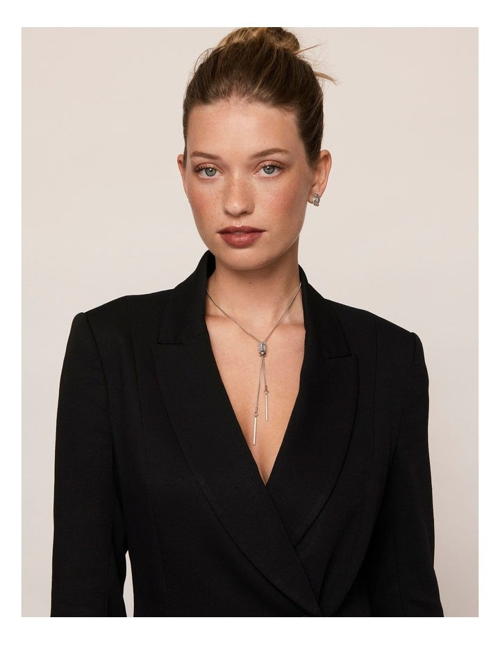 Crystal Lariat Necklace in Silver