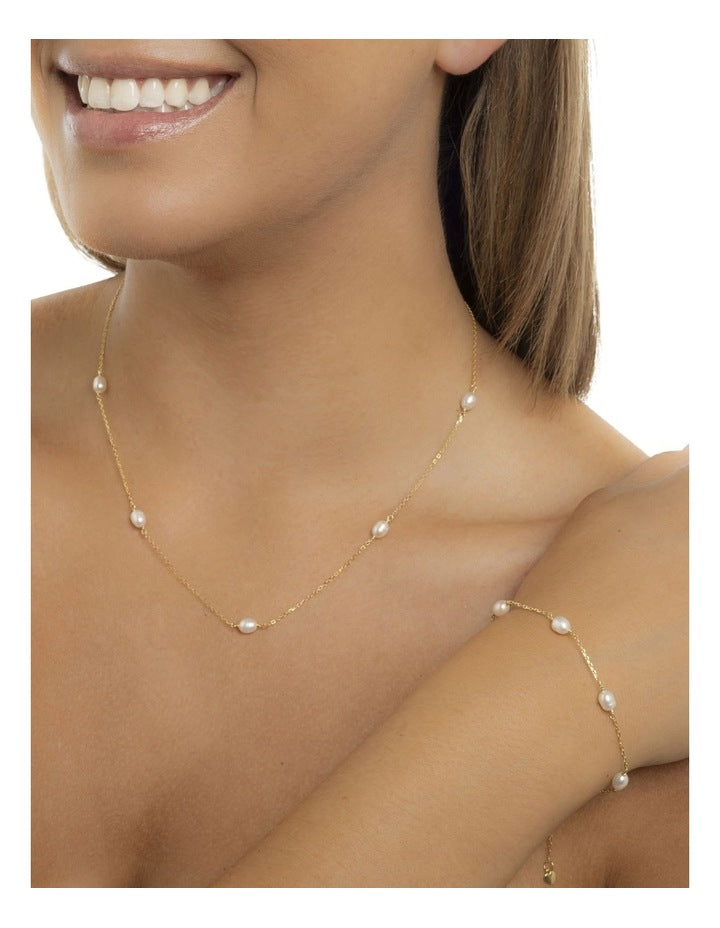 Dainty Pearl Chain Bracelet in Gold