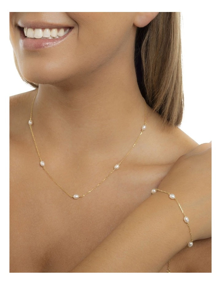 Dainty Pearl Chain Necklace in Gold