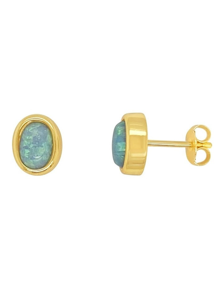 Lab Oval Studs in Opal Gold