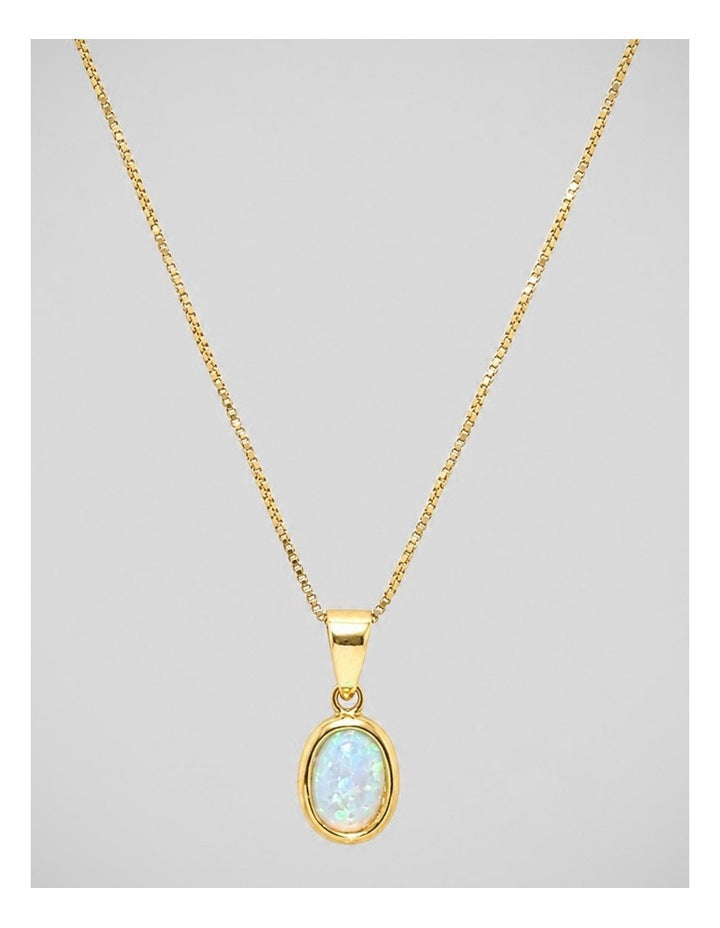 Lab Oval Pendant in Opal Gold