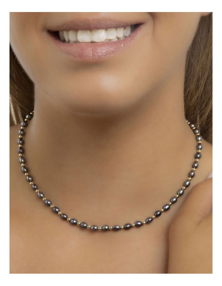 Iridescent Peacock Pearl Necklace in Black