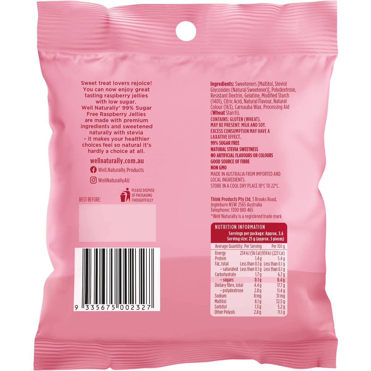 Well Naturally 99% Sugar Free Raspberry Jellies 90g