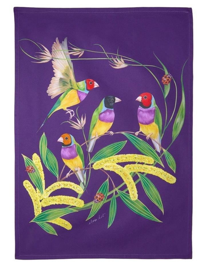 Eloise Short Lyric Tea Towel 50x70cm Gouldian Finch in Purple