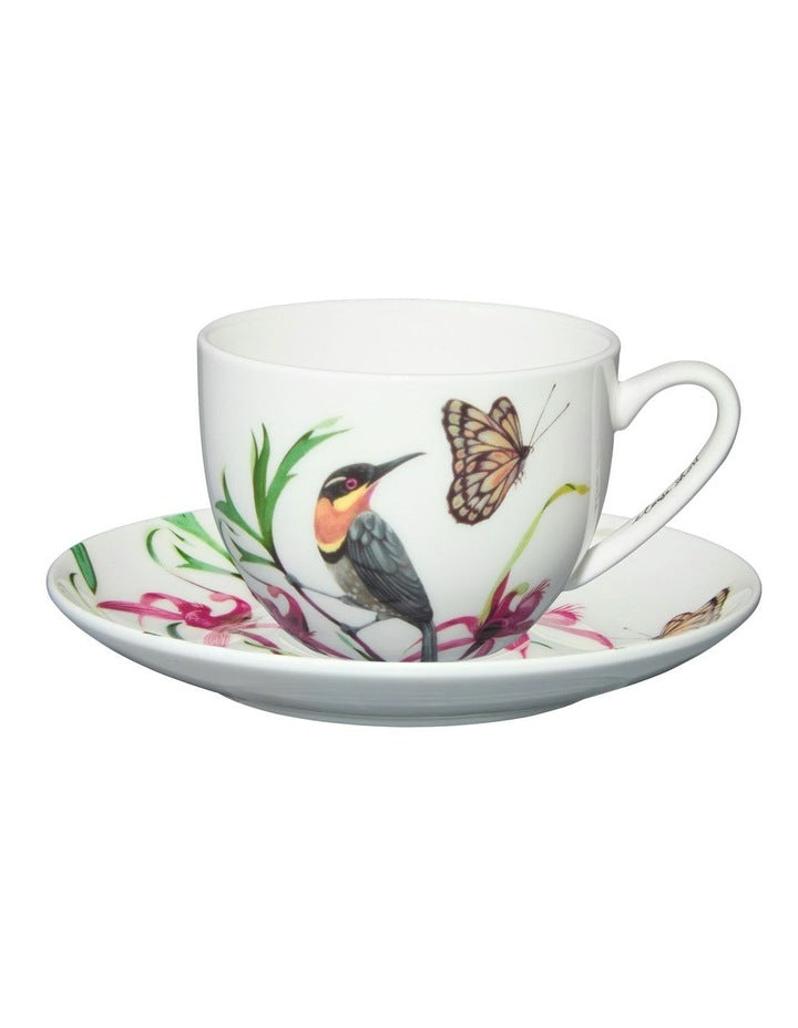 Eloise Short Lyric Cup & Saucer 240ML Spinebill Honeyeater Gift Boxed in White