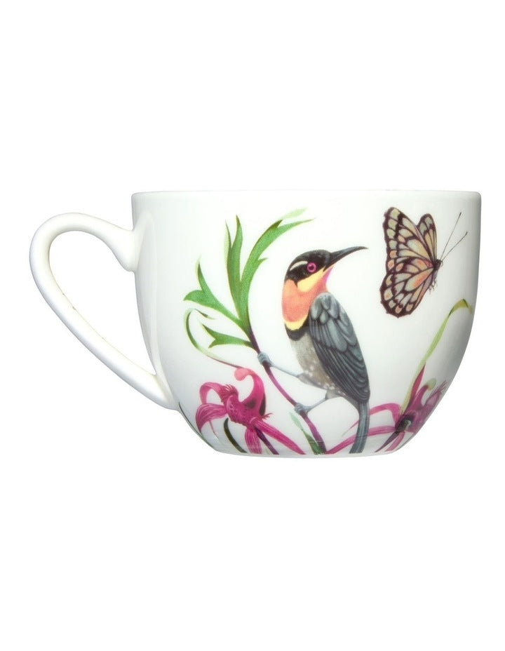 Eloise Short Lyric Cup & Saucer 240ML Spinebill Honeyeater Gift Boxed in White