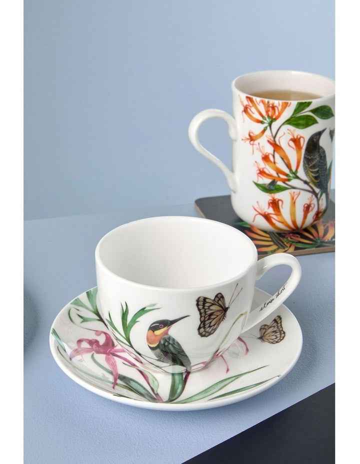 Eloise Short Lyric Cup & Saucer 240ML Spinebill Honeyeater Gift Boxed in White