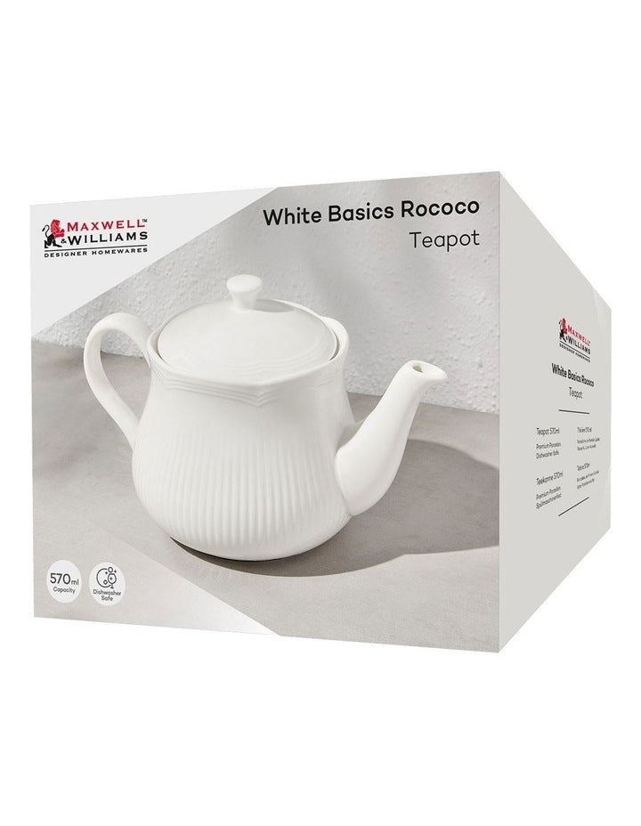 White Basics Rococo Teapot 570ml Gift Boxed in White