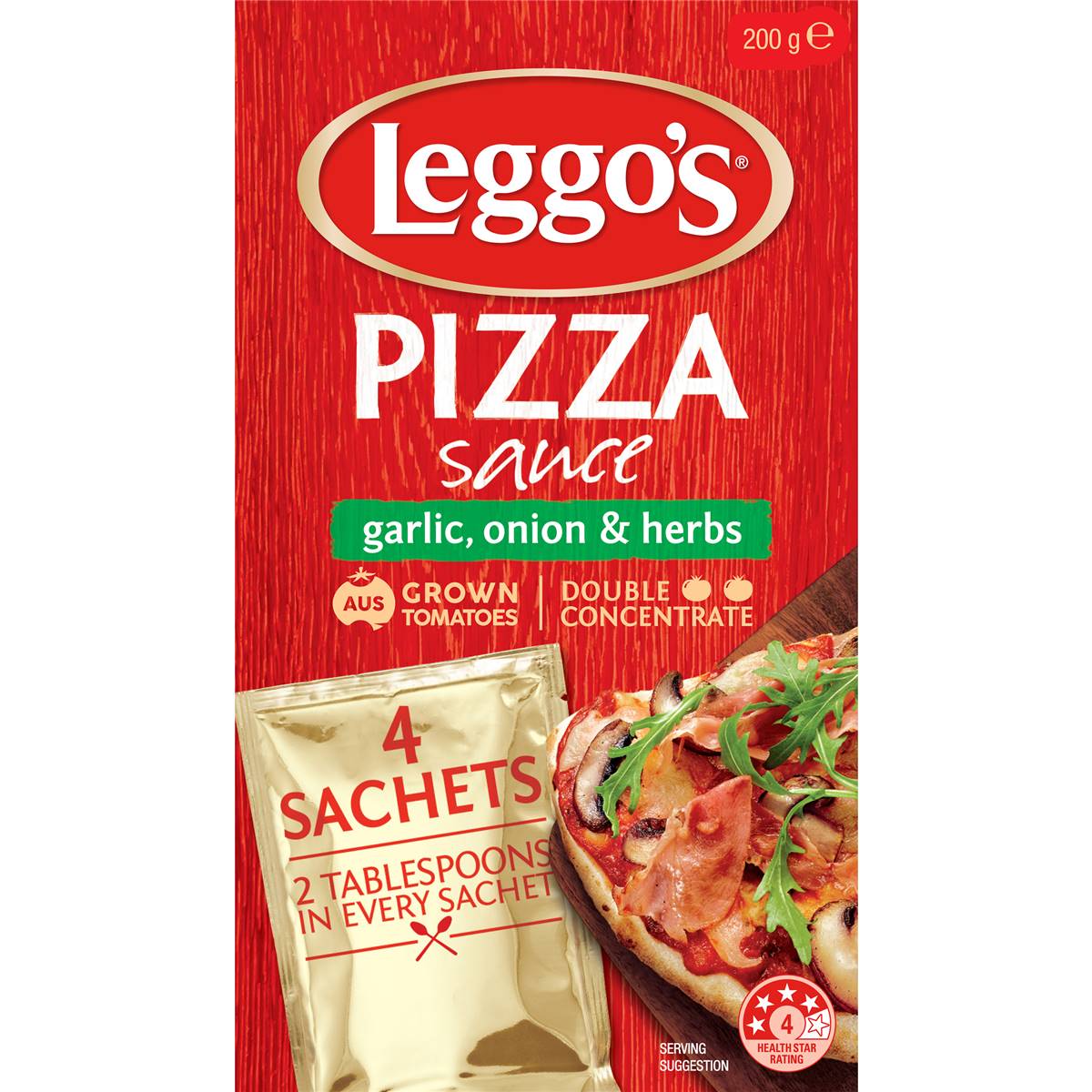 Leggo's Pizza Sauce Double Concentrate Garlic Onion & Herbs Sachet 50g x 4 Pack
