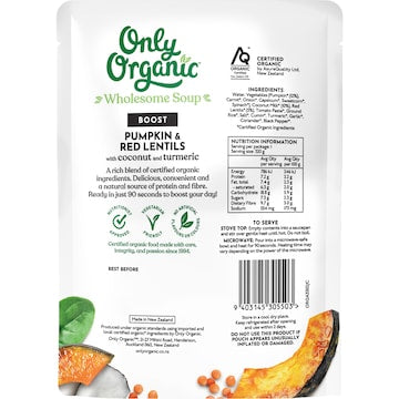 Only Organic Boost Soup Pumpkin Red Lentils Coconut & Turmeric 320g